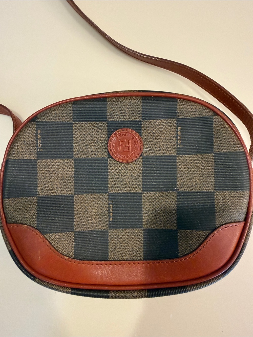 Vintage Fendi Roma 1925 Checkered Canvas and Leather Crossbody Bag with Dust Bag - Picture 3 of 12